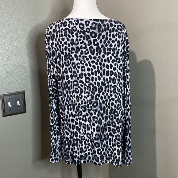 Mario Serrani Italy Grey Black Leopard Slinky Jersey Blouse - Picture 6 of 9